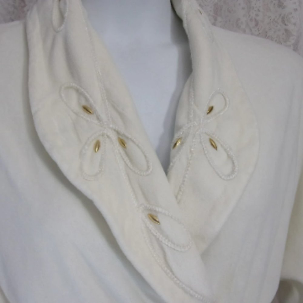 Hamilton Gold, Ivory Velour, Long Robe, Kimono Wrap, 2 Pockets, Gold Embroidery
